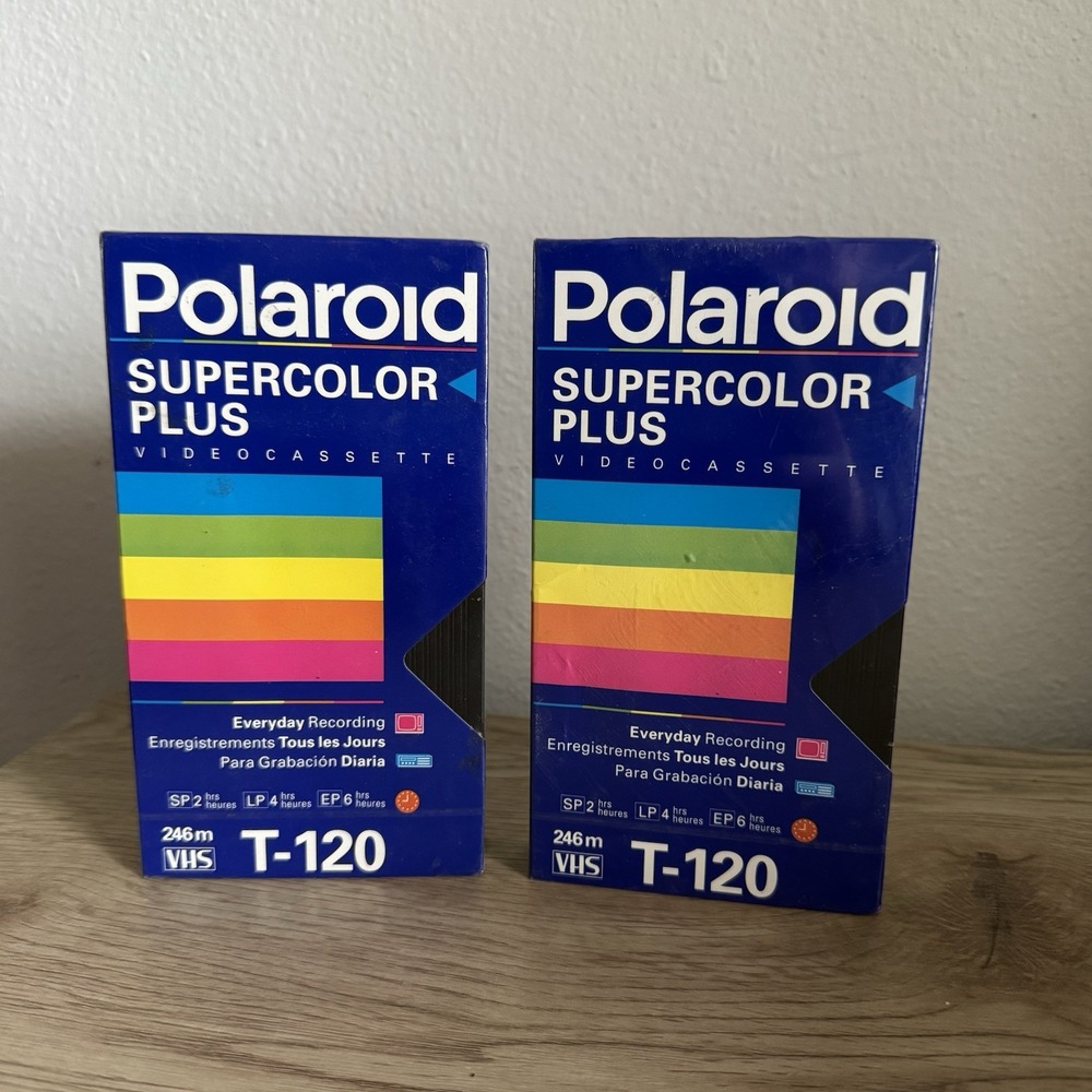 New Blank VHS Tapes Lot of 2 Polaroid Supercolor Plus T-120 6 Hour Sealed‎